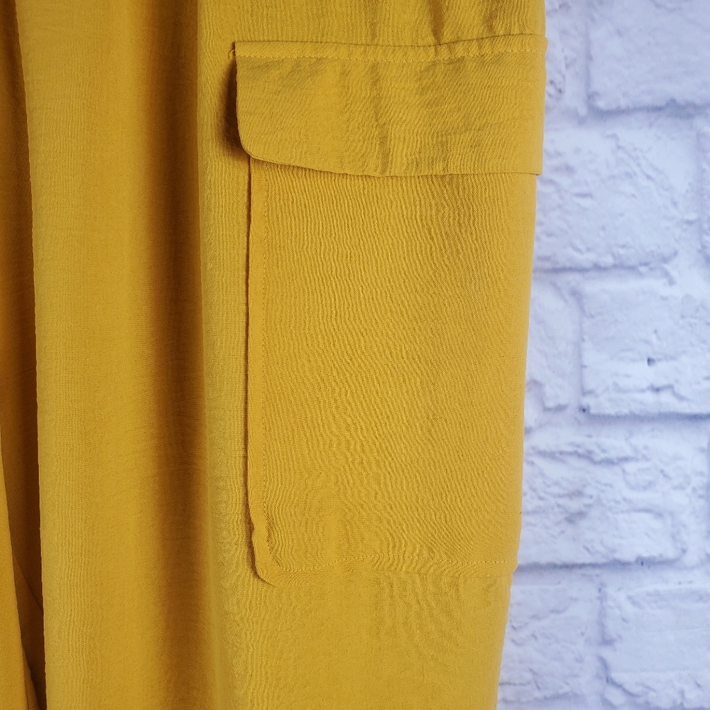 NYCC Pull On Adjustable Waist Button Detail Cargo Ankle Pants, XL, Yellow - Picture 3 of 14